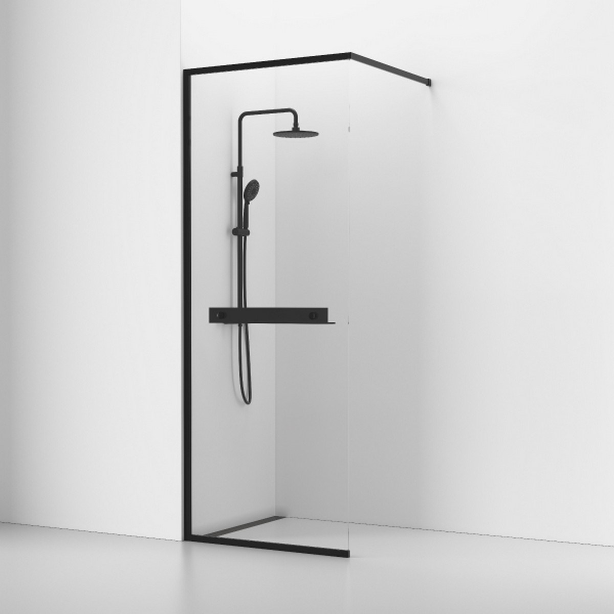 Fast Duschvägg Langfoss Med Hylla Matt, Svart, 80x230cm, Kristallglas