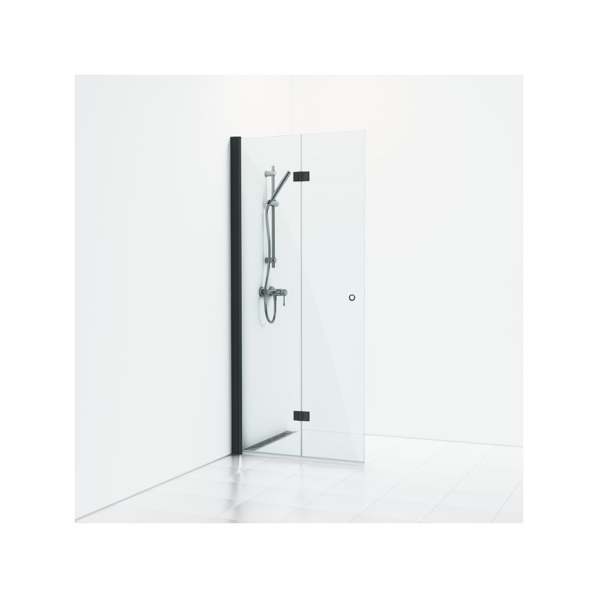Vikbar Duschdörr Skoga Matt, Svart, 97x198cm, Klarglas