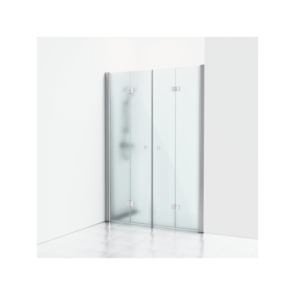 Vikbar Duschdörr Nisch Skoga Blank, Silver, 1380mm, Frostglas