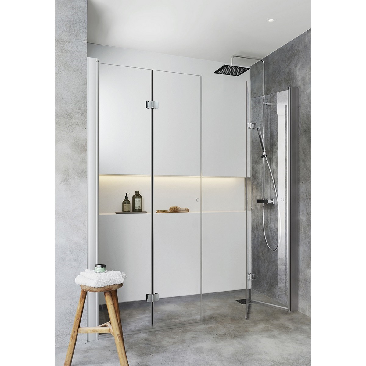 Dubbel Vikbar Duschdörr Nisch Igloo Pro Vik Aluminium, 1390 (700x700)mm, Klarglas