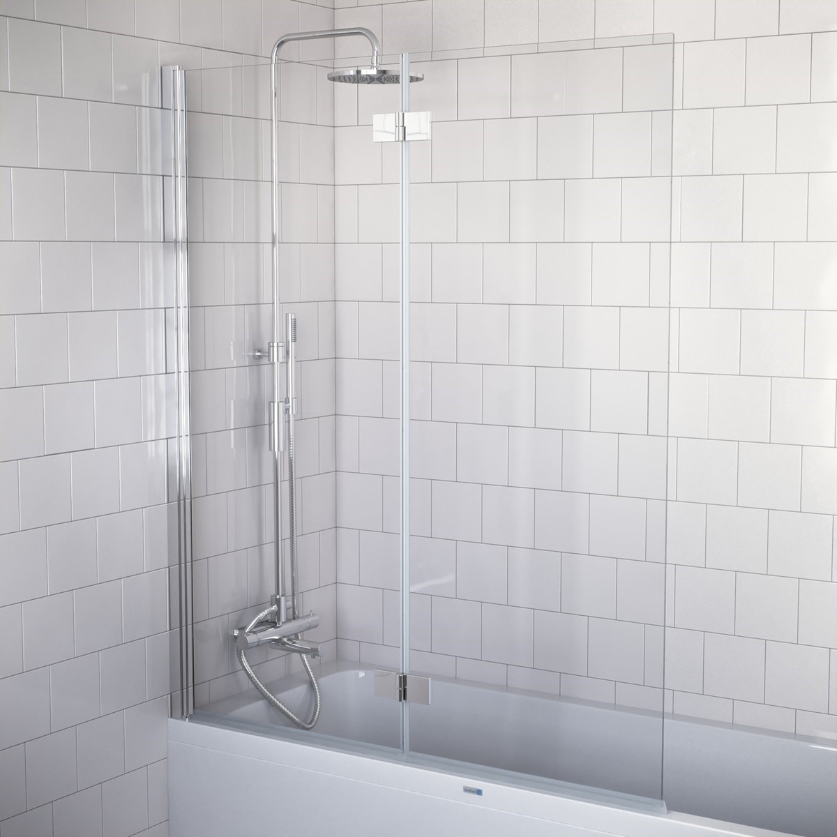 Badkarsvägg Gotland Höger Blank, Krom, 120x152cm, Klarglas