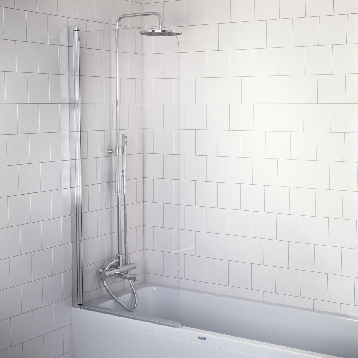 Badkarsvägg Öland Höger Blank, Krom, 70x152cm, Klarglas