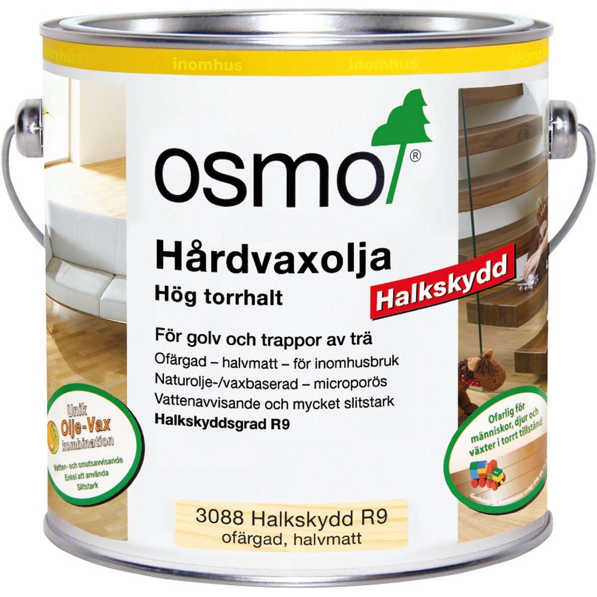 Hårdvaxolja Halkskydd R9 3088 Ofärgad, Halvmatt, 0.75L