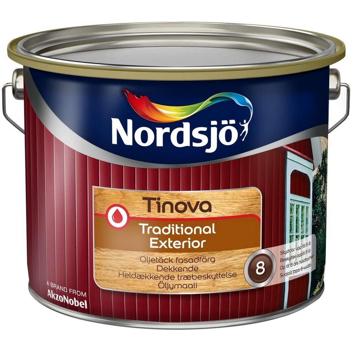 Träfasadfärg Tinova Traditional Exterior 334 Classic Red, Halvmatt, 10L