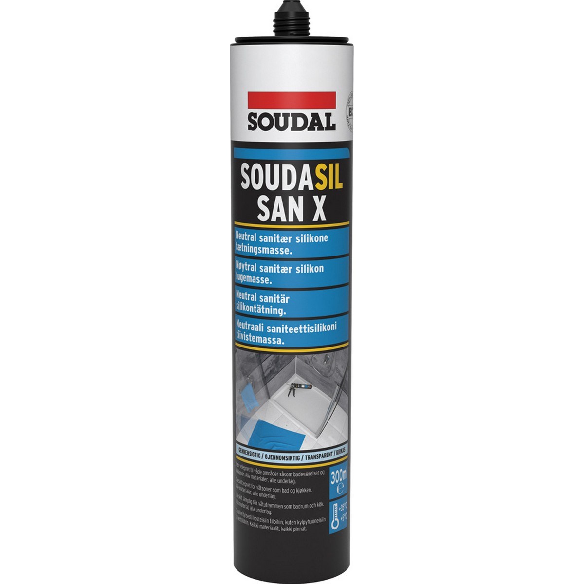 Silikonfogmassa Soudasil Sanx Transparent, 300ml