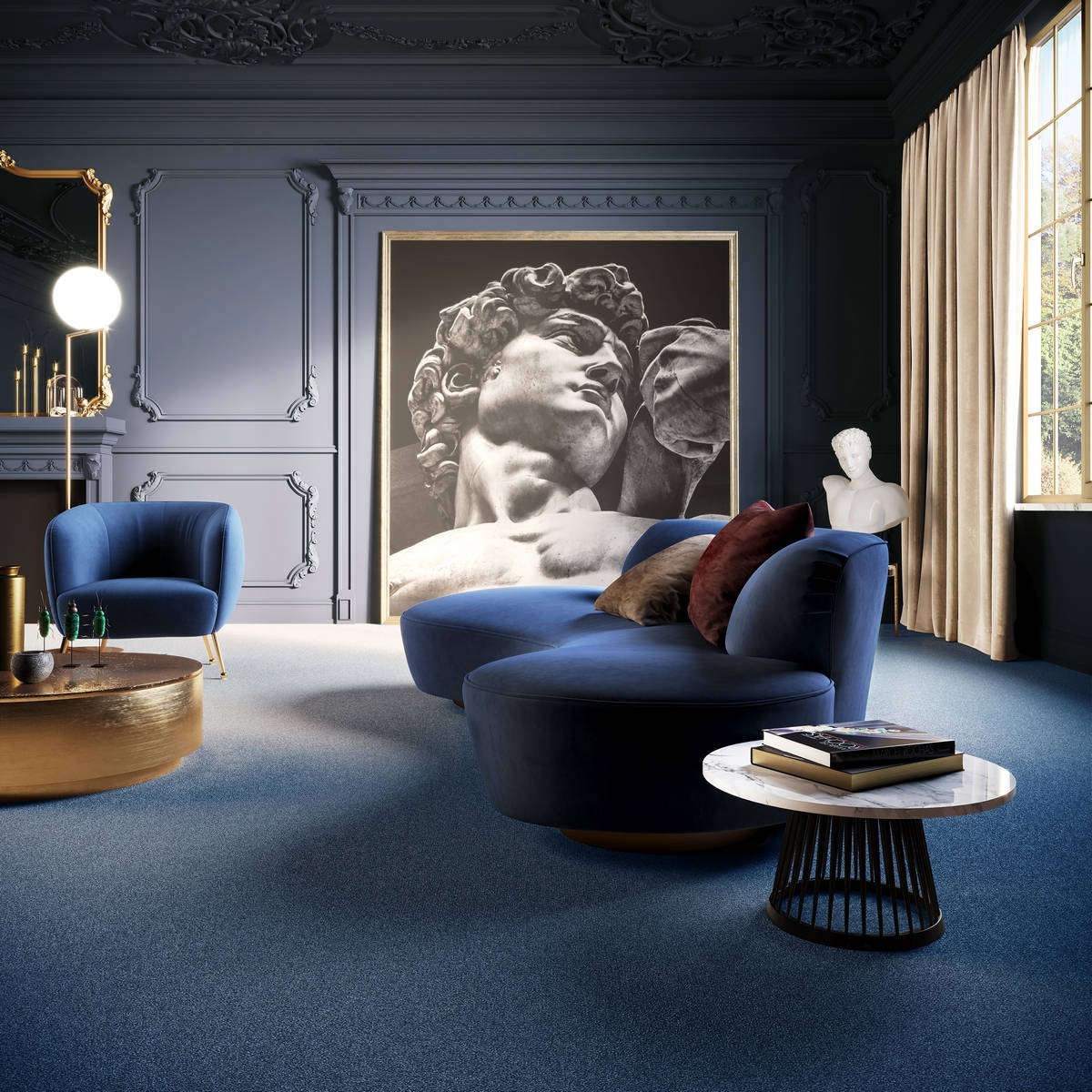 Heltäckningsmatta Classic Life Glory 77 500cm, Blå