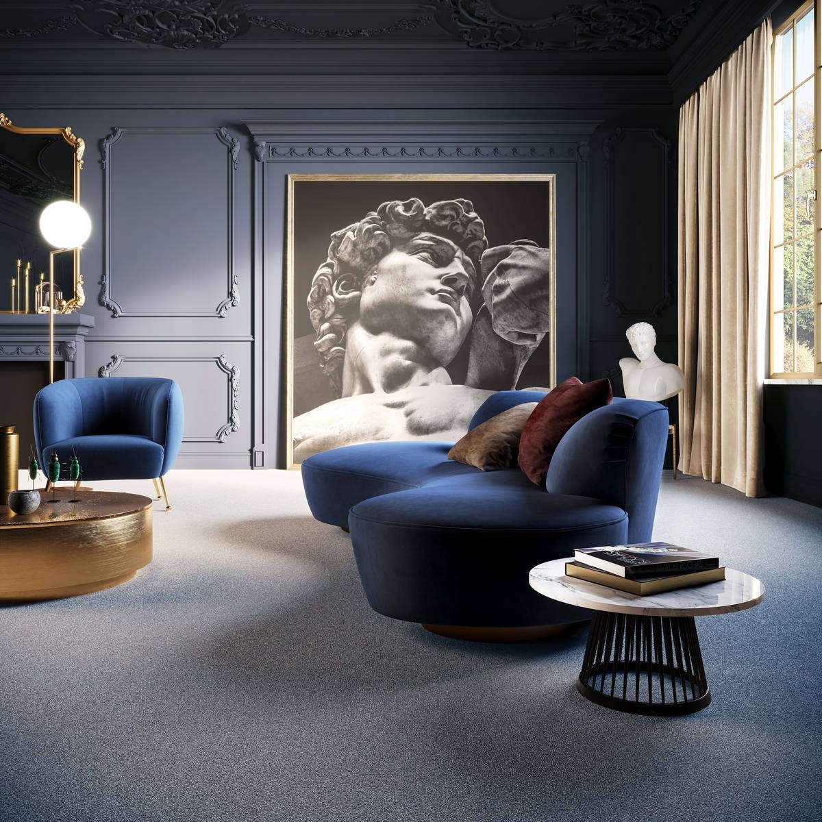 Heltäckningsmatta Classic Life Glory 71 400cm, Grå