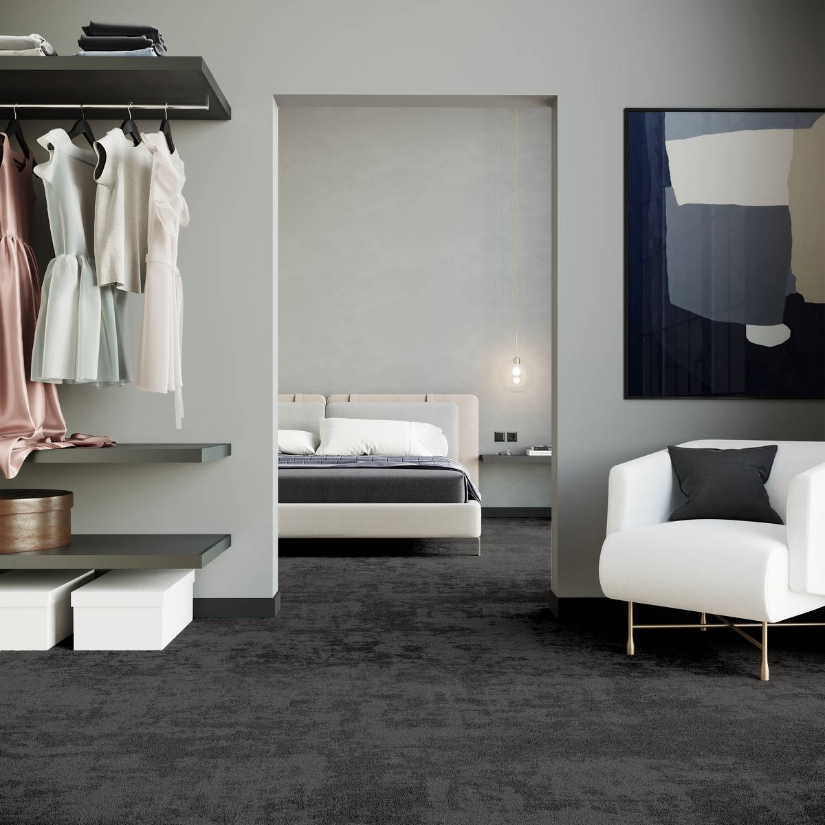 Heltäckningsmatta City Life Moments 99 400cm, Mörkgrå