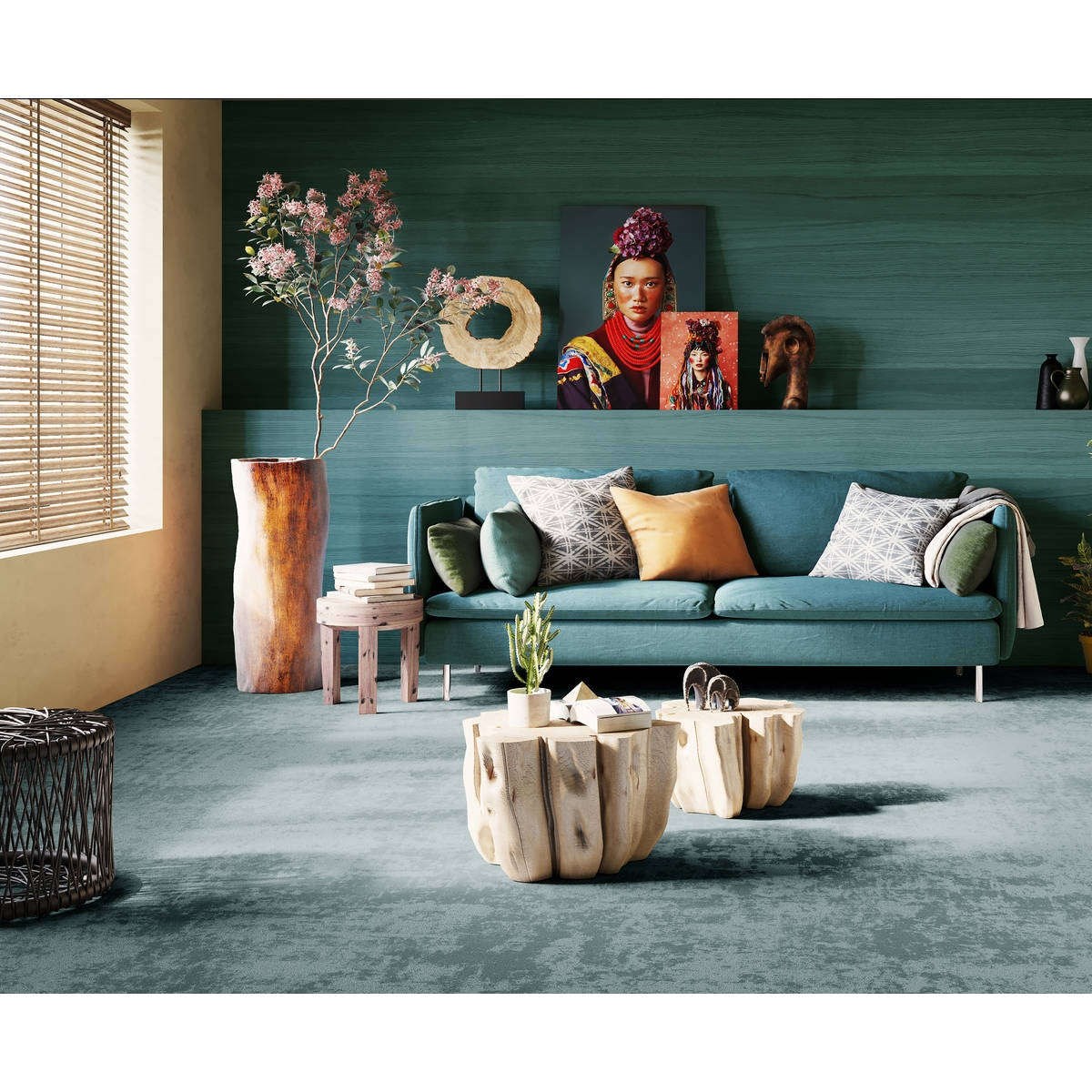 Heltäckningsmatta World Life Touch 72 400cm, Turkos