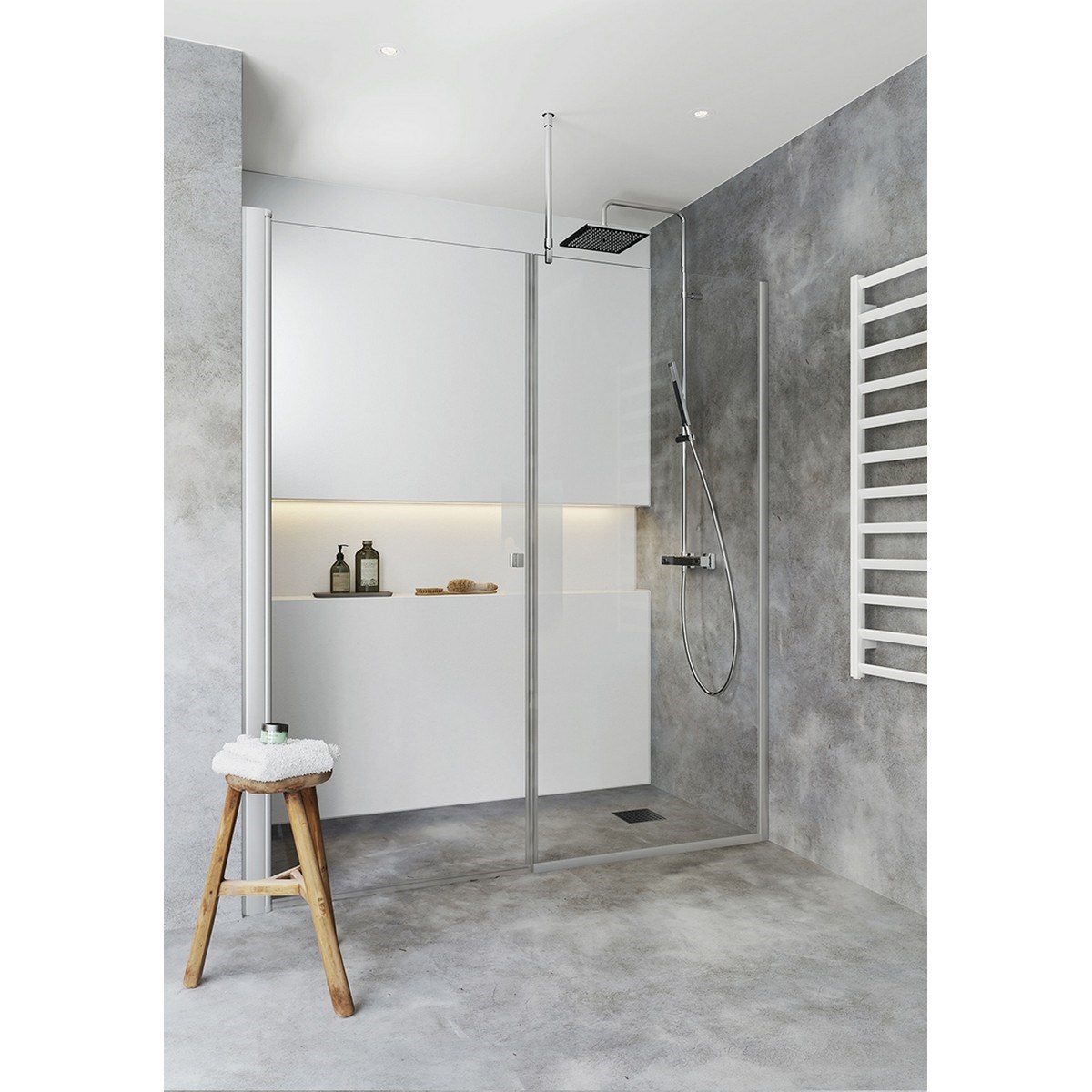 Duschdörr Nisch Med Fast Vägg Igloo Pro Niche Aluminium, 69x69cm, Klarglas