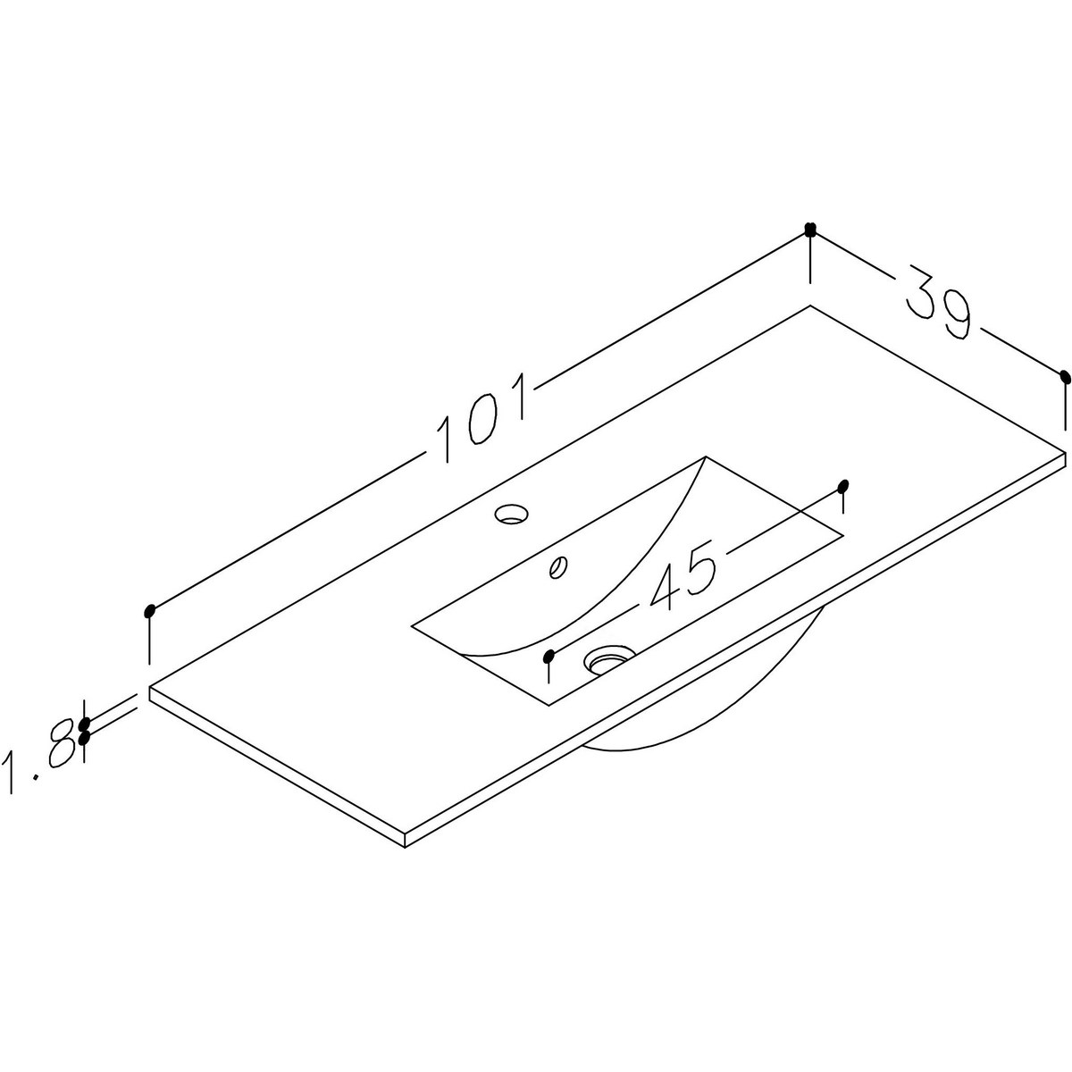 Handfat Luara 100x40cm, Vit